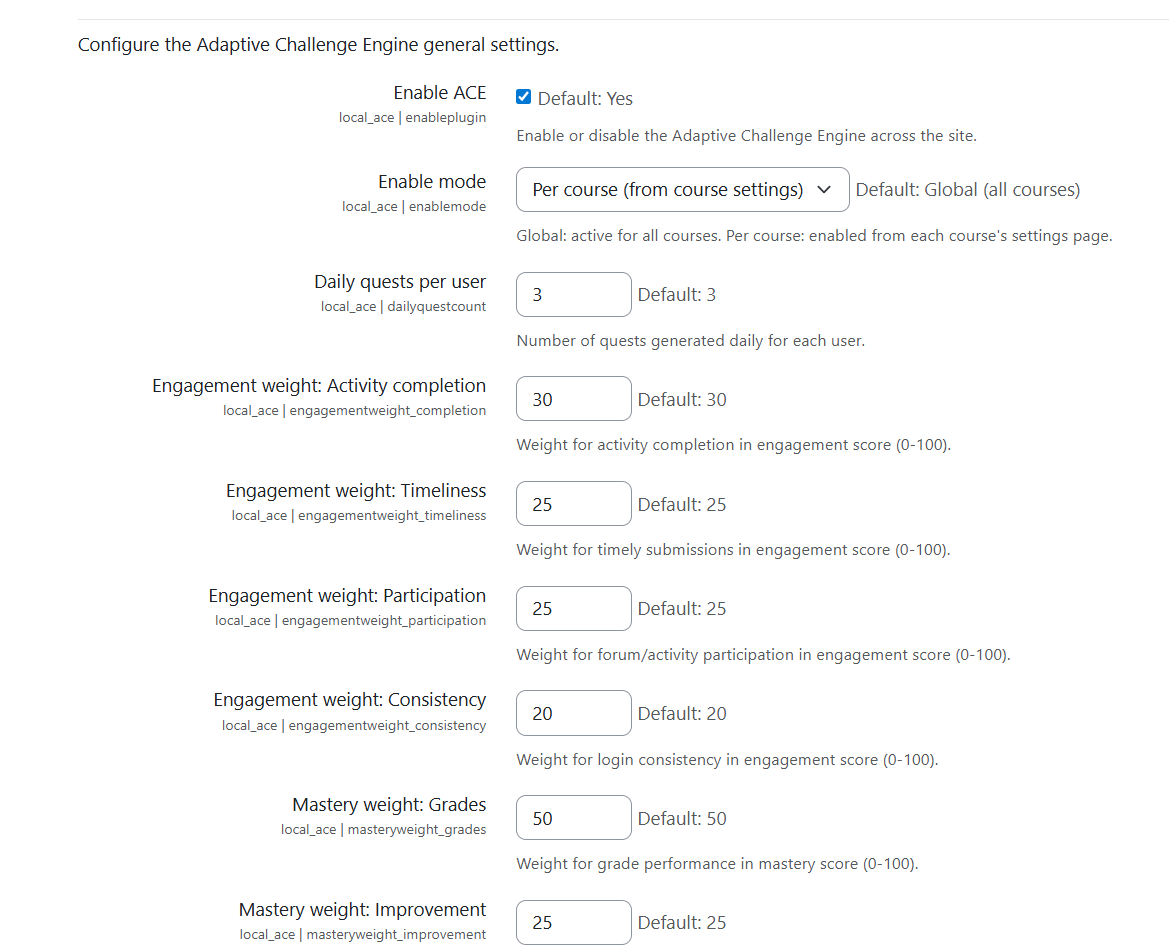 Adaptive Challenge Engine (ACE) screenshot